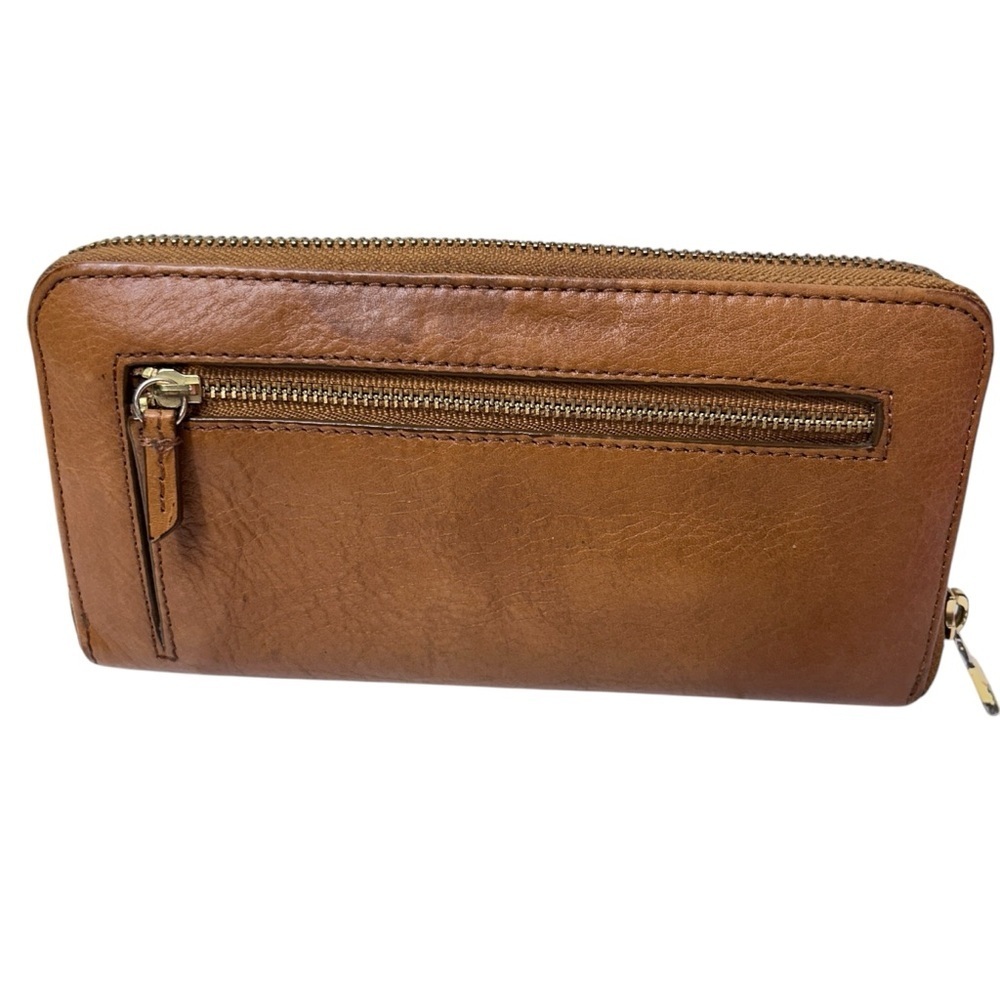 Fossil Tan Brown Pebble Leather Wallet  Zip Around Clutch - Picture 3 of 8